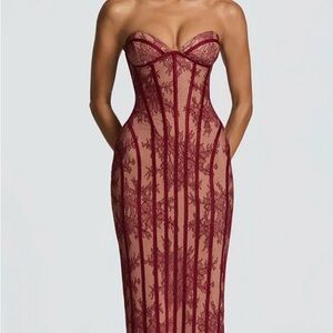 Strapless Burgundy Lace Dress
